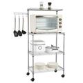 SamyoHome 4-Tier Bakers Rack Microwave Oven Stand Kitchen Utility Cart Storage Shelf Organizer with Hanging Hooks Chrome