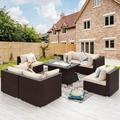 NICESOUL 7 Pcs Outdoor Furniture with Fire Pit Table Wicker Patio Sofa Sets Espresso