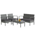 Gymax Fashion 4PCS Rattan Patio Furniture Set Outdoor Wicker Conversation Set w/ Cushions