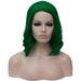 Unique Bargains Human Hair Wigs for Women Lady 14 Green Curly Wig with Wig Cap