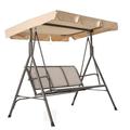 Gzxs 3 Person Seat Canopy Patio Swings with Stands Outdoor Steel Frame Swing Chair for Lawn Garden Backyard Beige