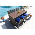 Sorrento 7-Piece Resin Wicker Outdoor Patio Furniture Bar Set in Brown w/Bar Table and Six Bar Chairs (Flat-Weave Brown Wicker Sunbrella Canvas Navy)