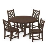 POLYWOOD Chippendale 5-Piece Round Side Chair Dining Set in Mahogany