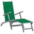 Anself Patio Deck Chair with Footrest and Green Cushion Backrest Adjustable Chaise Lounge Chair Acacia Wood Recliner for Poolside Backyard Balcony Garden Outdoor Furniture