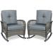 MEETWARM Outdoor Wicker Patio Rocking Chair Cushioned Rattan Rocker Chair for Porch Deck Poolside with Steel Frame Weather-Resistant Gray Cushions Set of 2