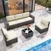 Kullavik Patio Furniture Set Sofa 6-Piece Wicker Sectional Sofa Set Outdoor Furniture Rattan Patio Conversation Set with Thickened Cushions and Glass Coffee Table Cream