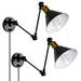 Swing Arm Wall Lamp Adjustable Wall Light Fixture Black Metal Wall Sconces for Bedroom Living Room Kitchen Dining Room Brass & Black 2/4 Set