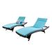 Noble House Salem Outdoor Wicker Adjustable Lounge with Blue Cushion (Set of 2)