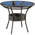 Noble House Figi 34 Round Glass Top Patio Dining Table in Brown