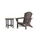 WestinTrends Dylan Adirondack Chair with Side Table All Weather Poly Lumber Outdoor Seating Patio Conversation Bistro Set Seashell Curved Slat Backrest Dark Brown