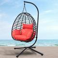 Clearance! Swing Egg Chair with Stand Indoor Outdoor UV Resistant Cushion Hanging Chair Anti-Rust Foldable Aluminum Frame Hammock Chair 350lbs Capacity Hanging Chair for Patio Porch Backyard