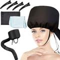 BUZIFU Bonnet Hair Dryer Attachment Black Hair Drying Cap Hand Free Adjustable Bonnet Hood Dryer Attachment with Light Blue Hair Towel and 4 Black Hair Clips for Hair Treatments Deep Condition