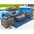 Tuscany 4-Piece L Resin Wicker Outdoor Patio Furniture Conversation Sofa Set with Three-seat Sofa Two Armchairs and Coffee Table (Half-Round Gray Wicker Sunbrella Canvas Charcoal)