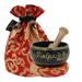 Tibetan OM MANI Singing Bowl Set ~ With Mallet Brocade Cushion & Carry Bag ~ For Meditation Chakra Healing Prayer Yoga (Black)