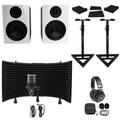 2) Rockville APM6W 6.5 Active Studio Monitors+Stands+Mic+Headphones+Iso Shield