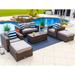 Tuscany 6-Piece M Resin Wicker Outdoor Patio Furniture Lounge Sofa Set in Brown w/ Loveseat Two Armchairs Two Ottomans and Coffee Table (Half-Round Brown Wicker Polyester Light Gray)