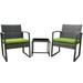 Marigold 3-Piece Rattan Patio Furniture Set - Sturdy & Attractive Glass Table with 2 Soft Cushion Chairs - Green