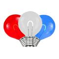 Novelty Lights 25 Pack G50 LED Plastic Flex Filament Outdoor Patio Globe Replacement Bulbs Red/White/Blue Dimmable E17/C9 Base 0.8 Watt