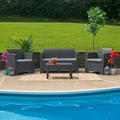 Flash Furniture 4 Piece Outdoor Faux Rattan Chair Loveseat and Table Set Dark Grey