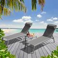 Patio Chaise Lounges Set (2024 New) -3 Pieces Adjustable Backrest Pool Lounge Chairs Steel Textilene Sunbathing Lawn Lounger with Headrest by Domi Outdoor Living (2 Gray Chairs W/Table)