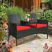 Gymax Patented Rattan Wicker Patio Conversation Set w/ Loveseat Table Red Cushion