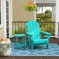 WestinTrends Malibu 2-Pieces Adirondack Chair Set with Side Table All Weather Outdoor Seating Plastic Patio Lawn Chair Folding for Outside Porch Deck Backyard Turquoise