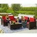 Devoko 4 Pieces Patio Conversation Set PE Rattan Wicker Furniture Sofa Set Outdoor Indoor Furniture Set Red