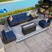 MF Studio 7 PCS Outdoor Patio Furniture Set with 45-Inch 50 000 BTU Fire Pit Table (Navy Blue)