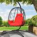 Egg Chair Outdoor Wicker Egg Chair with Stand Patio Swing Chair Hammock Basket Chair with Removable Red Cushion All-weather Rattan Egg Chair for Bedroom Living Room Balcony Porch 300lbs Capacity