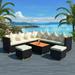 Dcenta 7 Piece Patio Lounge Set with Cream White Cushions Black Poly Rattan Sofa Set Outdoor Conversation Set for Garden Backyard Patio Balcony Poolside