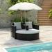 Dcenta Outdoor Lounge Bed with Parasol Poly Rattan Patio Sun Lounger Cushioned Sunbed for Balcony Garden Pool Lawn Backyard Furniture