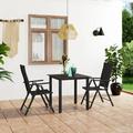 Anself Set of 3 Patio Dining Set Glass Tabletop Garden Table and 2 Folding Chairs Black Poly Rattan Aluminum Frame Outdoor Dining Set for Garden Backyard Balcony Lawn