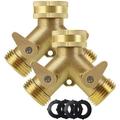 2 PACK EASTRANS Brass Garden Hose Splitter 2 Way Heavy Duty Brass Hose Y Splitter 3/4 Garden Hose Connector Hose Spigot Adapter with 2 Valves 4 Extra Rubber Washers