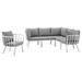 Lounge Sectional Sofa Chair Set Aluminum Metal Steel White Grey Gray Modern Contemporary Urban Design Outdoor Patio Balcony Cafe Bistro Garden Furniture Hotel Hospitality