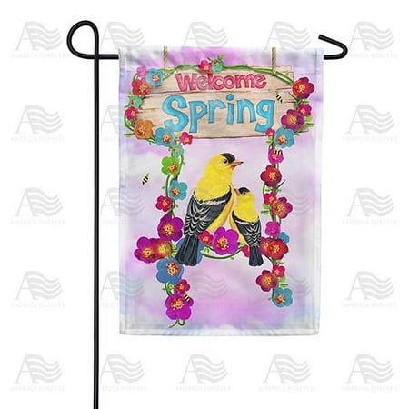 America Forever Spring Bird Garden Flag 12.5 x 18 inches Double Sided Summer Bird Goldfinch Floral Colorful Wreath - Seasonal Yard Lawn Outdoor Decorative Welcome Spring Garden Flag