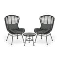 Pico Habra Outdoor Modern Boho 2 Seater Wicker Chat Set with Side Table Gray Dark Gray and Black