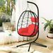 Outdoor Egg Chair Patio Furniture Hanging Wicker Egg Chair with Stand Hammock Chair with Hanging Kits Swinging Egg Chair Swing Chair for Beach Backyard Balcony Lawn Red Cushion W9447