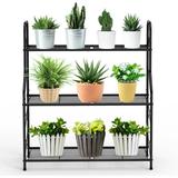 Bextsrack 3 Tier Metal Plant Stand Ladder-Shaped Storage Rack Stand Shelf Shoe Organizer Utility Storage for Indoor Outdoor Use Black