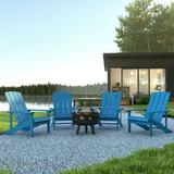 BizChair 5 Piece Blue Poly Resin Wood Adirondack Chair Set with Fire Pit - Star and Moon Fire Pit with Mesh Cover