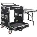 Sound Town 12U PA DJ Pro Audio Rack/Road ATA Case with 2U Drawer 11U Slant Mixer Top DJ Work Table Casters Pro Tour Grade (MR-DR12UT)