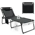 Gymax Folding Reclining Lounge Chaise 4-Position Backrest Portable Beach Chair Black