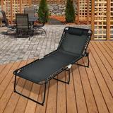 Gymax Folding Reclining Lounge Chaise 4-Position Backrest Portable Beach Chair Black