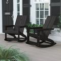 BizChair Modern Commercial Grade All-Weather 2-Slat Poly Resin Rocking Adirondack Chair with Rust Resistant Stainless Steel Hardware in Black - Set of2