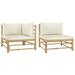 Anself 2 Piece Sofa Set Corner and Middle Sofa with White Cushion Outdoor Bamboo Garden Sofa Set for Patio Poolside Backyard Balcony Lawn