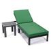 LeisureMod Chelsea Modern Aluminum Outdoor Chaise Lounge Chair With Side Table & Green Cushions