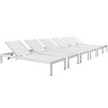 Pemberly Row Modern Aluminum Patio Chaise Lounge Set in Silver/White (Set of 6)