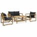 Anself 4 Piece Patio Lounge Set Dark Gray Cushioned Bench with Table and 2 Chairs Bamboo Sectional Outdoor Furniture Set for Patio Backyard Poolside