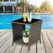 Kinbor Patio Wicker Rattan Side Table Outdoor Square Tempered Glass Top with Storage Brown