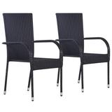 Dcenta Stackable Outdoor Chairs 2 pcs Dining Chairs Set of 2 Kitchen Chair Poly Rattan Black