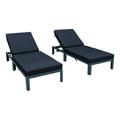 LeisureMod Chelsea Modern Aluminum Outdoor Patio Chasie Lounge Chair Set of 2 With Black Cushions